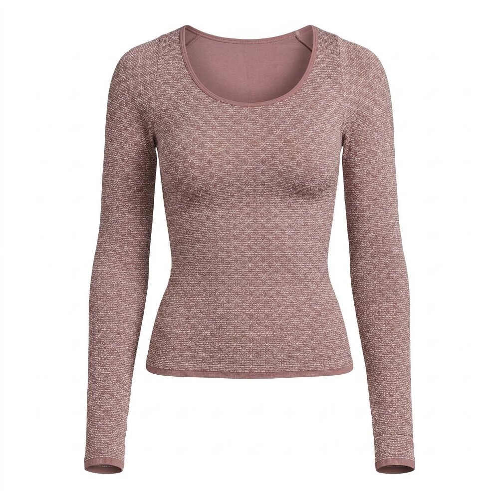 Free People Love Letter Long Sleeve Top Seamless Scoop Neck Stretch Fitted